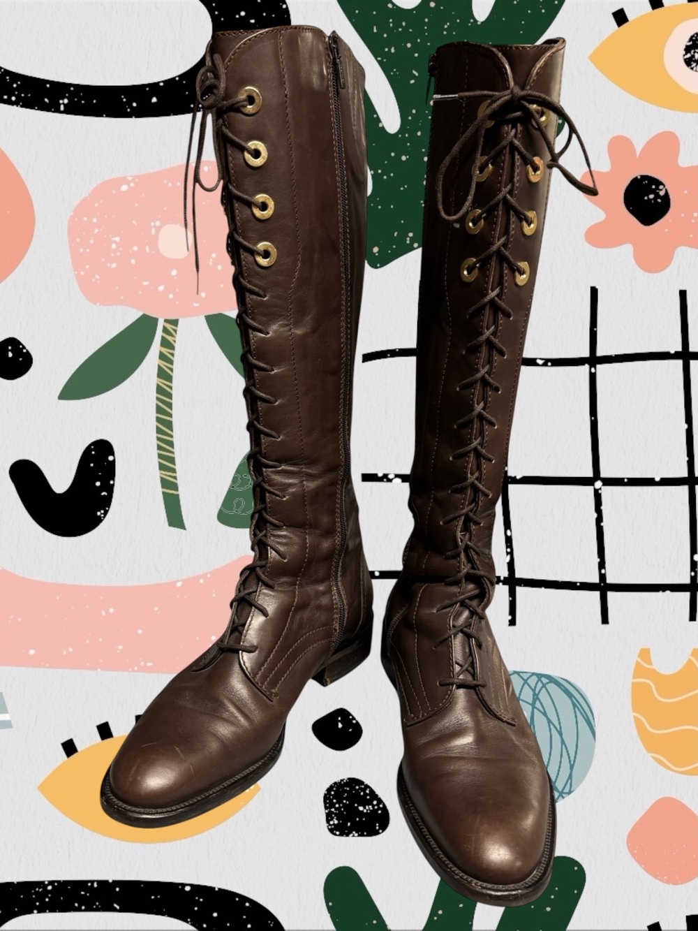 Geox | Women’s Vintage Brown Genuine Leather Lace Up Knee High Boots